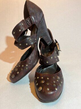 typeZ brown leather heels with studds